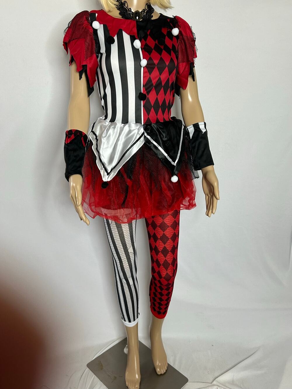 Spirit Horror Harlequin Costume Girls L 12-14 Dress Gloves Tights Tattoos